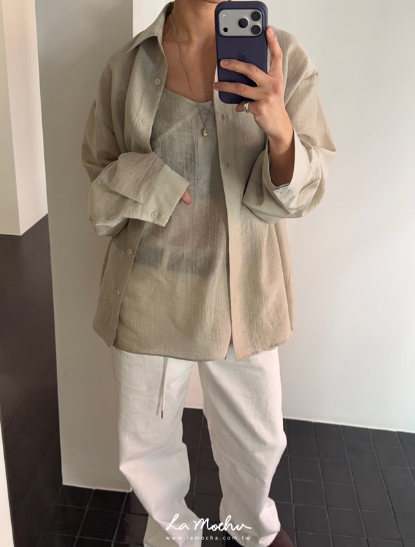 微透車線壓紋背心+襯衫兩件組